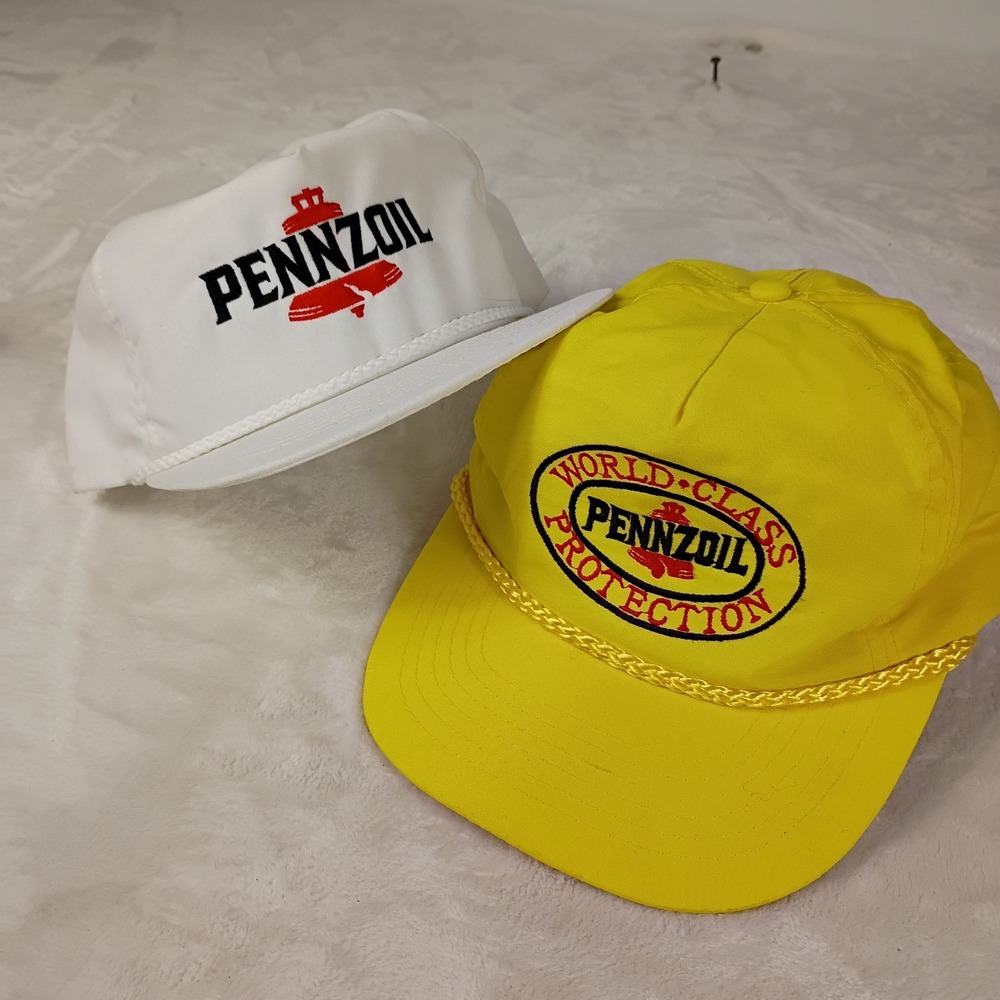 Pennzoil Trucker Hat Lot Mens OSFM Yellow White Rope Snapback 90s Vintage Racing